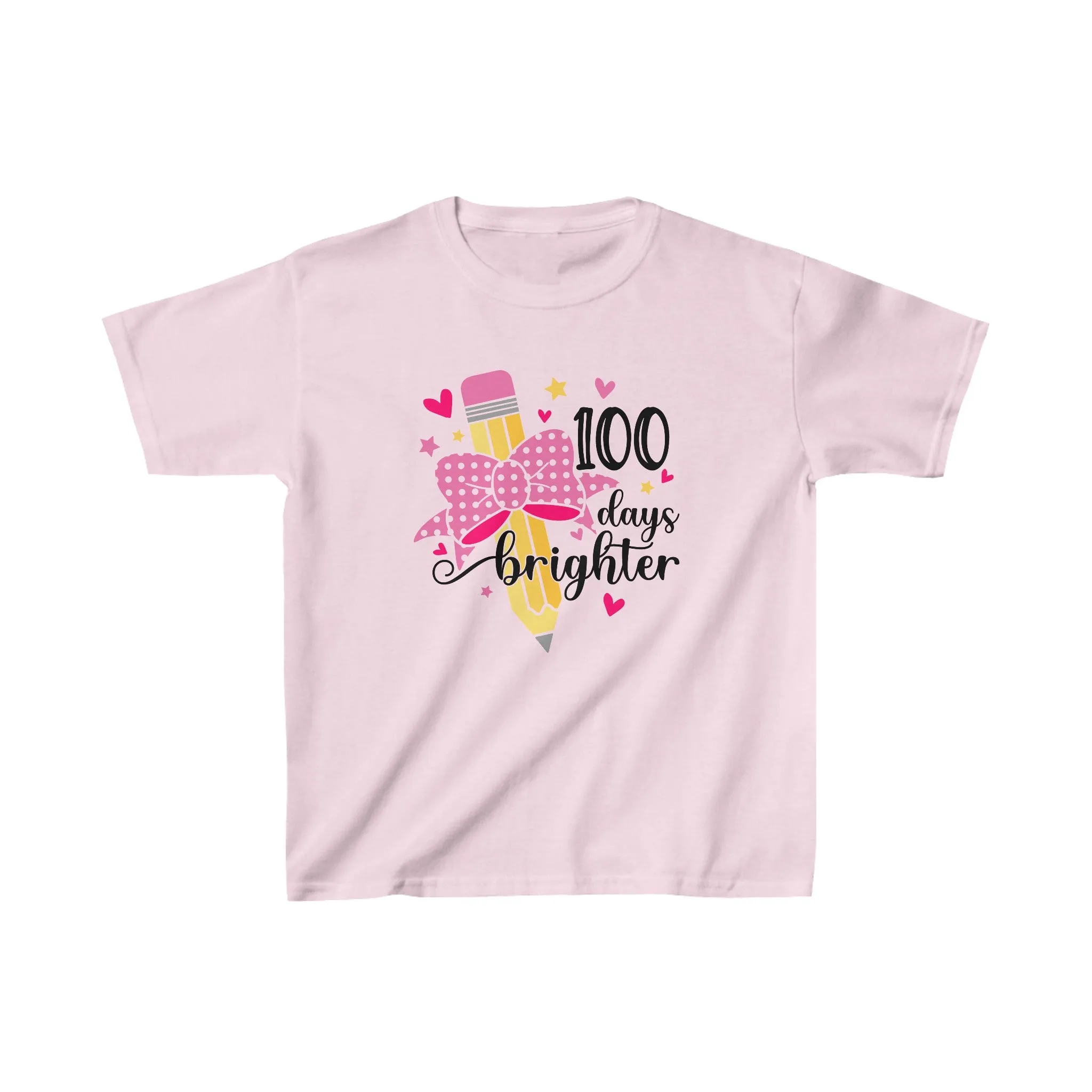 100 Days Brighter - Celebration School Shirt - Pencil and Bow - Kids Heavy Cotton Tee