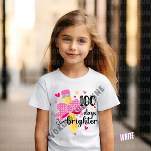 100 Days Brighter - Celebration School Shirt - Pencil and Bow - Kids Heavy Cotton Tee