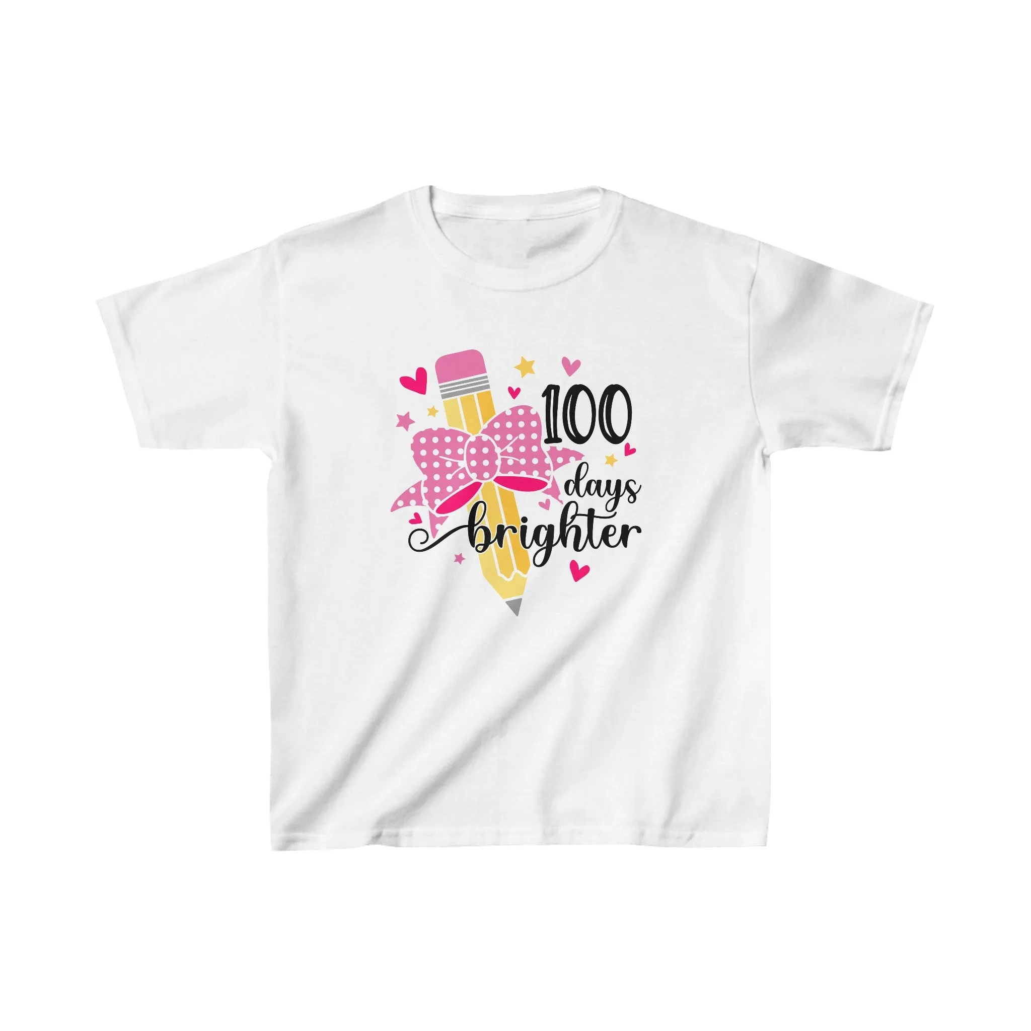 100 Days Brighter - Celebration School Shirt - Pencil and Bow - Kids Heavy Cotton Tee