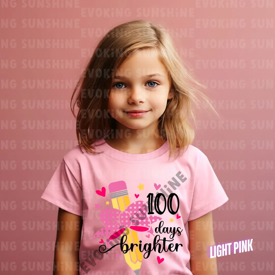 100 Days Brighter - Celebration School Shirt - Pencil and Bow - Kids Heavy Cotton Tee