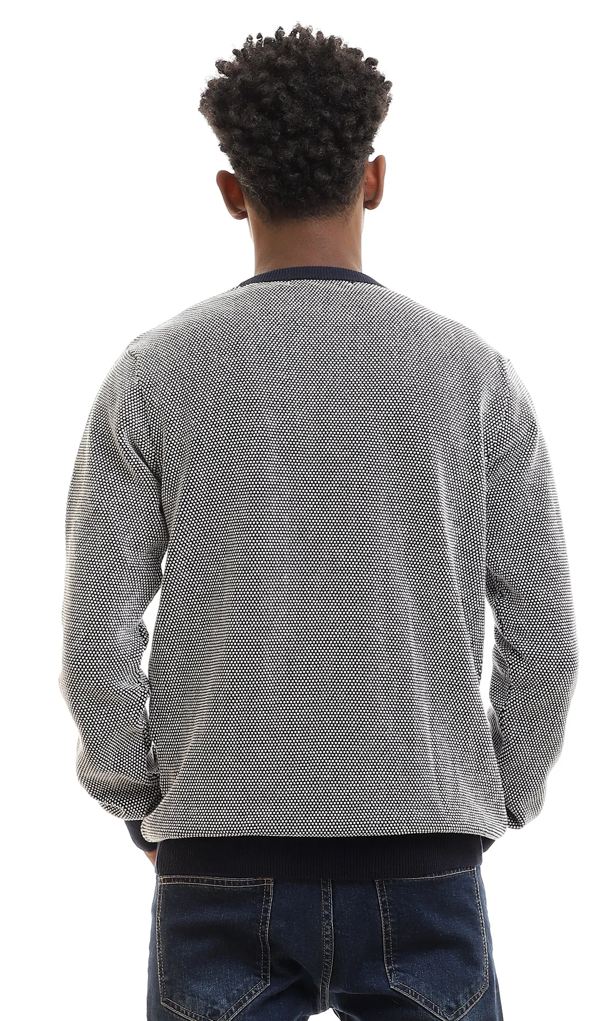 96262 Stitched Round Neck Slip On Pullover - Navy Blue & White