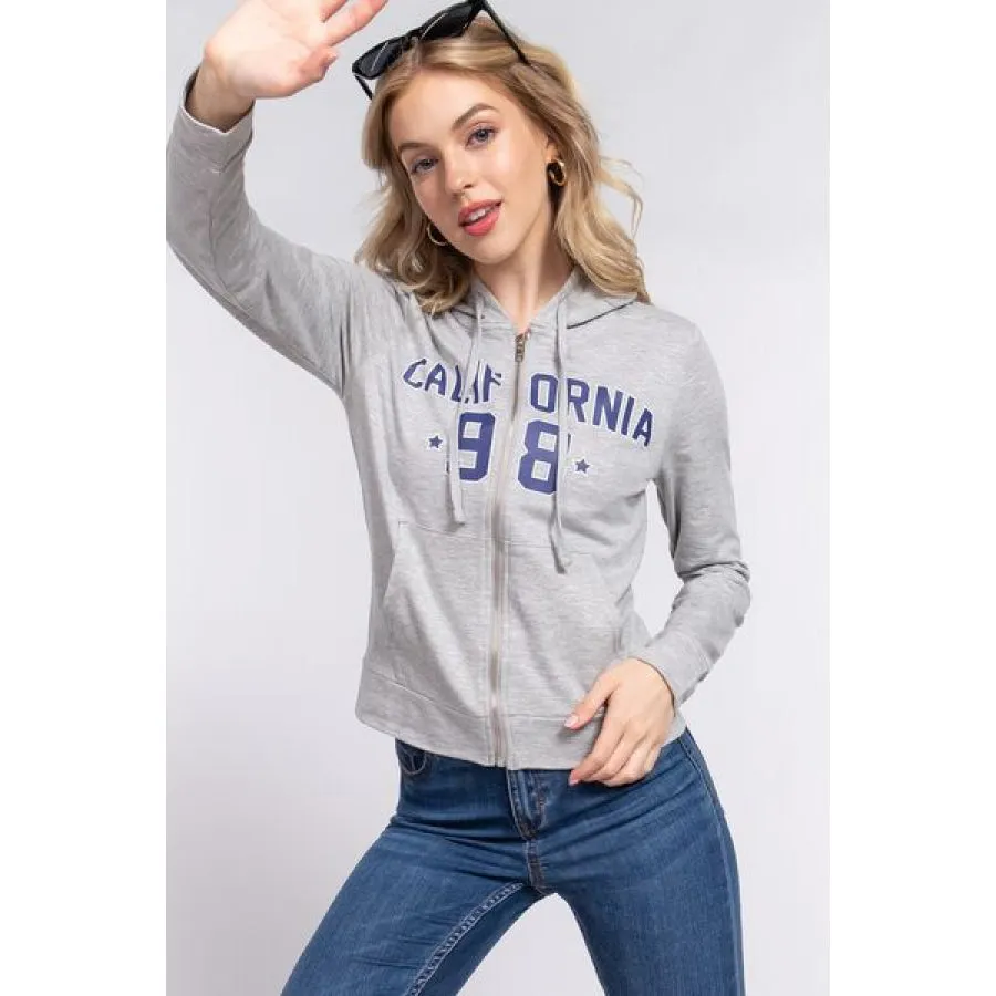 ACTIVE BASIC CALIFORNIA Zip Up Drawstring Long Sleeve Hoodie
