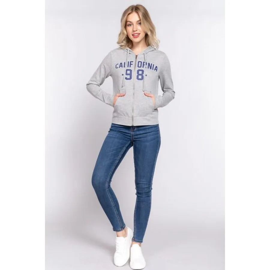 ACTIVE BASIC CALIFORNIA Zip Up Drawstring Long Sleeve Hoodie
