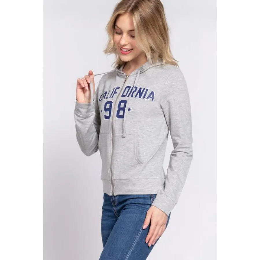 ACTIVE BASIC CALIFORNIA Zip Up Drawstring Long Sleeve Hoodie