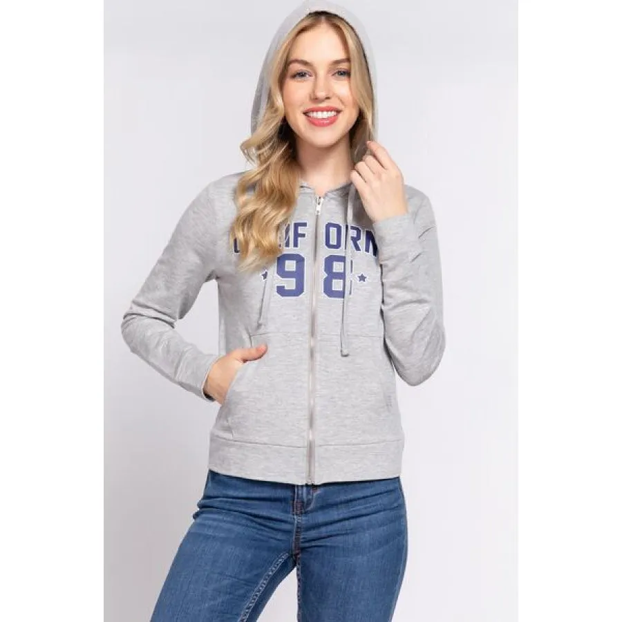 ACTIVE BASIC CALIFORNIA Zip Up Drawstring Long Sleeve Hoodie