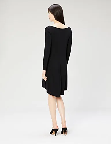 Amazon Brand - Daily Ritual Women's Jersey Long-Sleeve Bateau-Neck Dress, Black, Small