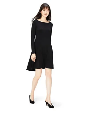 Amazon Brand - Daily Ritual Women's Jersey Long-Sleeve Bateau-Neck Dress, Black, Small