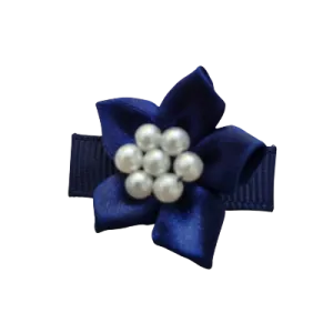 Baby Non Slip Hair Clip - Satin Beaded Flower (4 Colours)