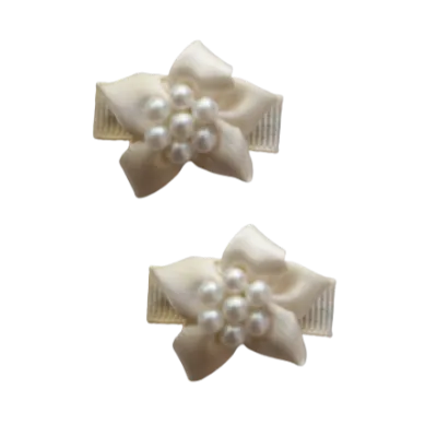 Baby Non Slip Hair Clip - Satin Beaded Flower (4 Colours)