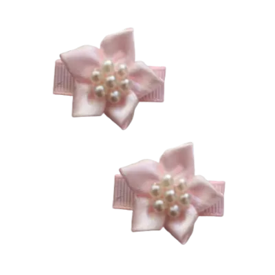 Baby Non Slip Hair Clip - Satin Beaded Flower (4 Colours)