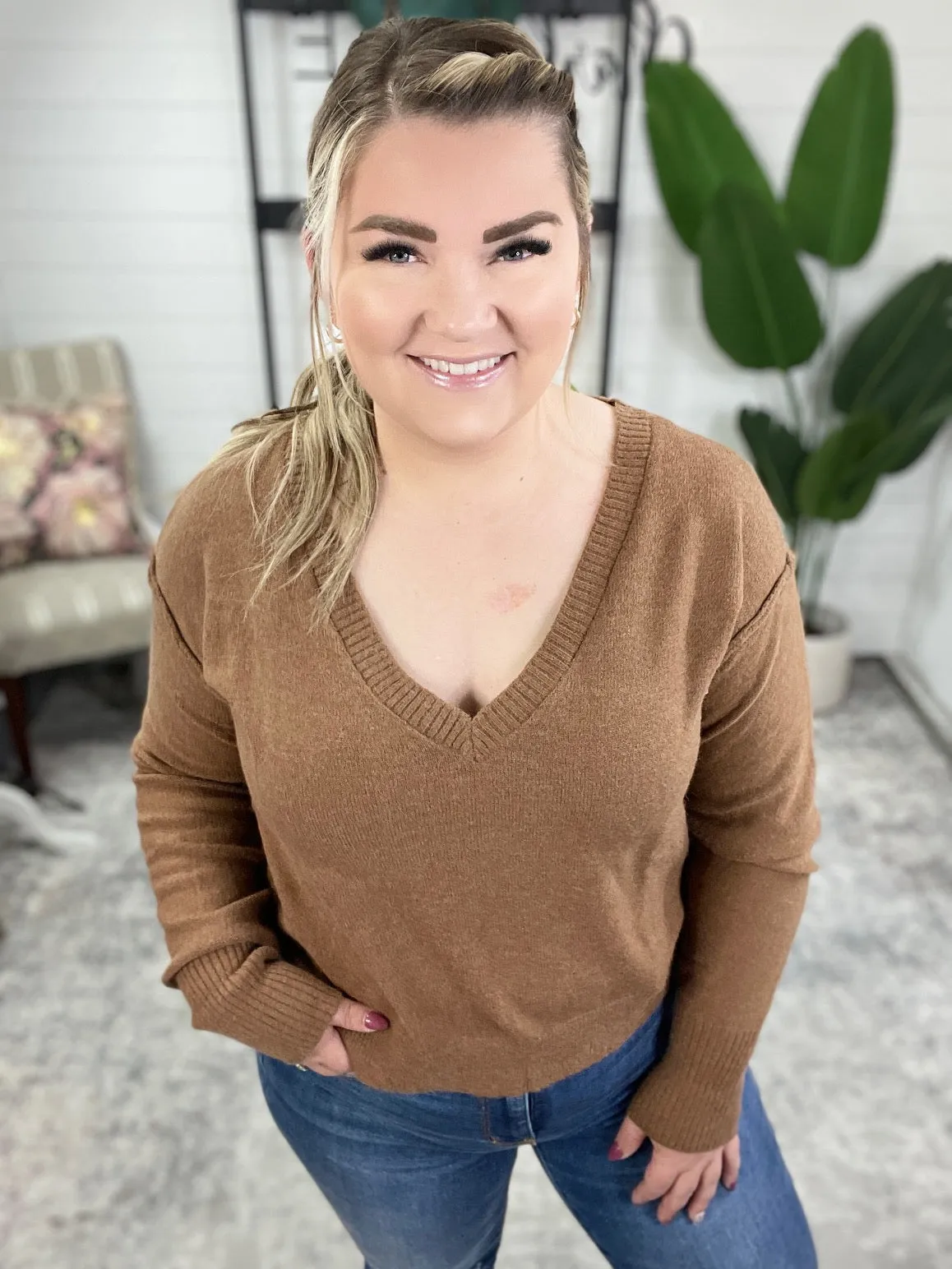 Back to Life V-Neck Sweater in Mocha