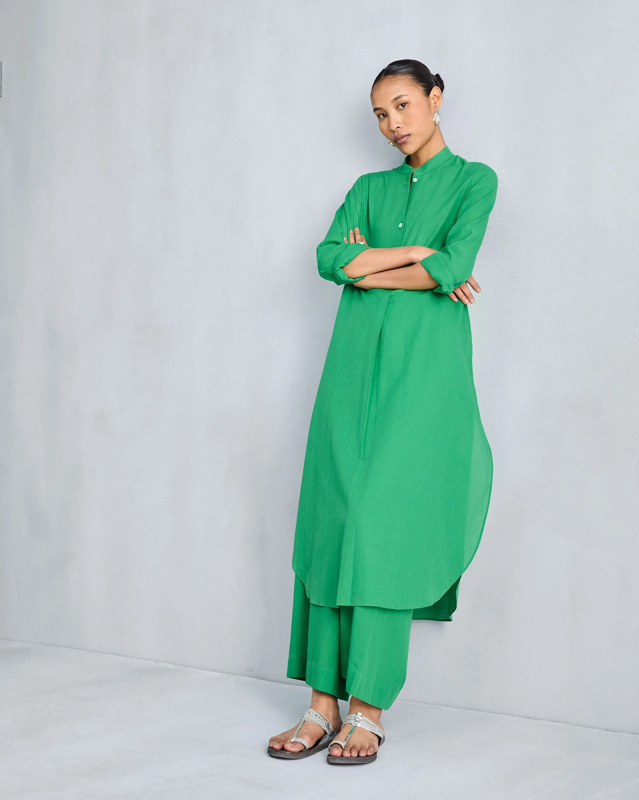 Basic Long Length Kurta - Green