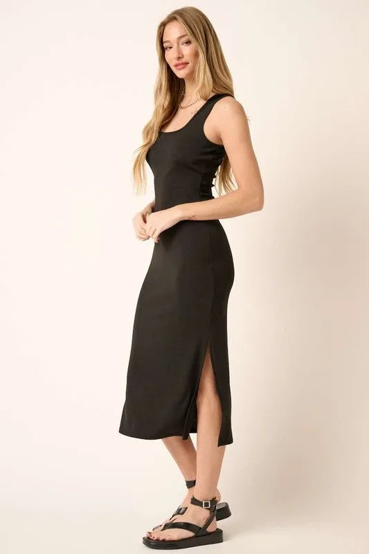 Black Midi Wide Strap Tank Dress