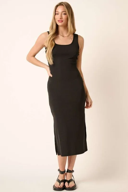 Black Midi Wide Strap Tank Dress