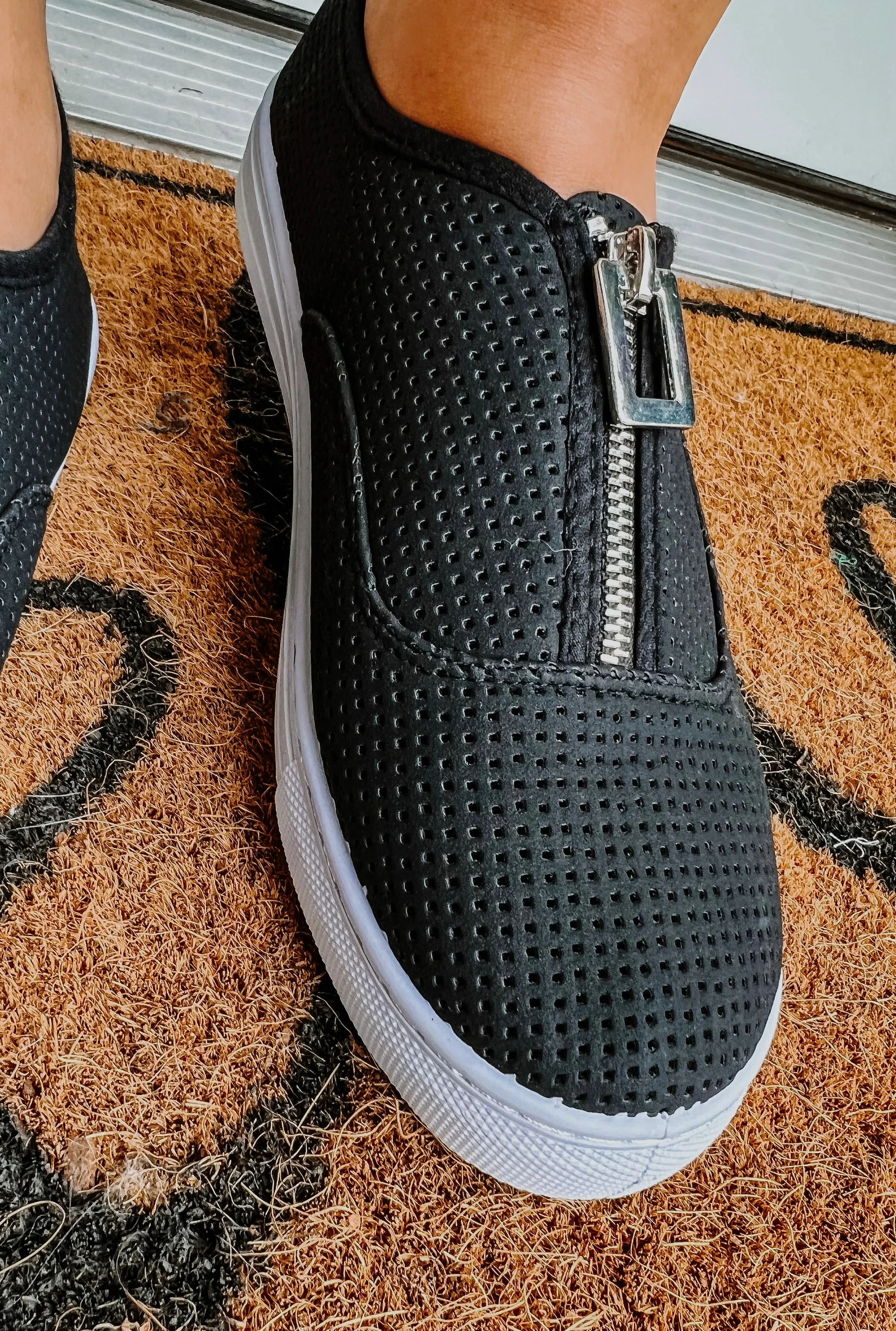Black Zipper Slip Ons