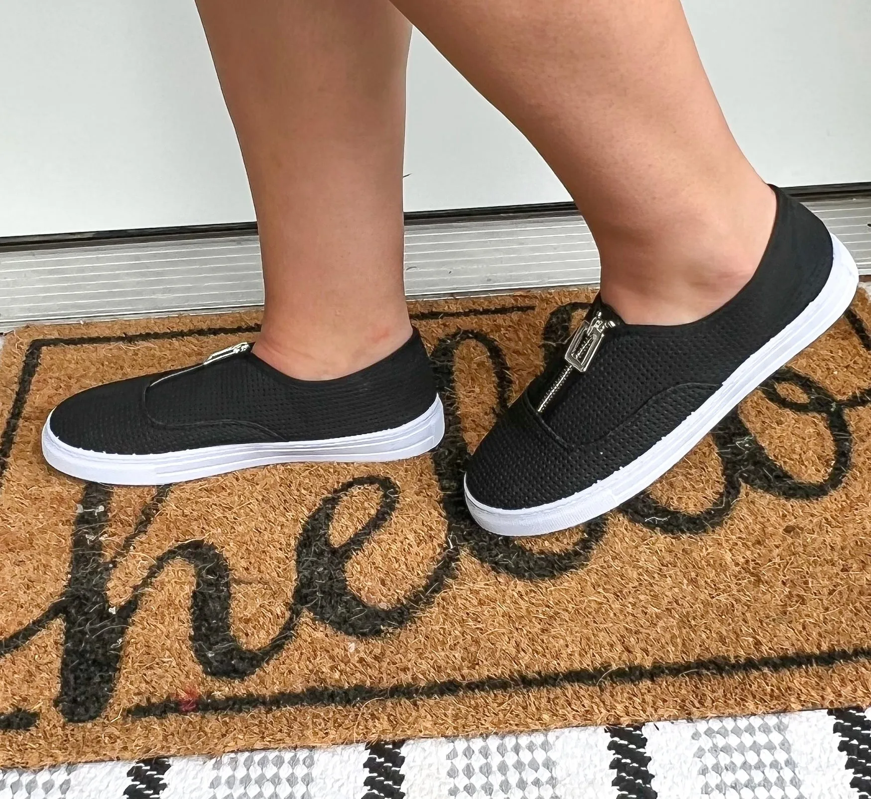 Black Zipper Slip Ons