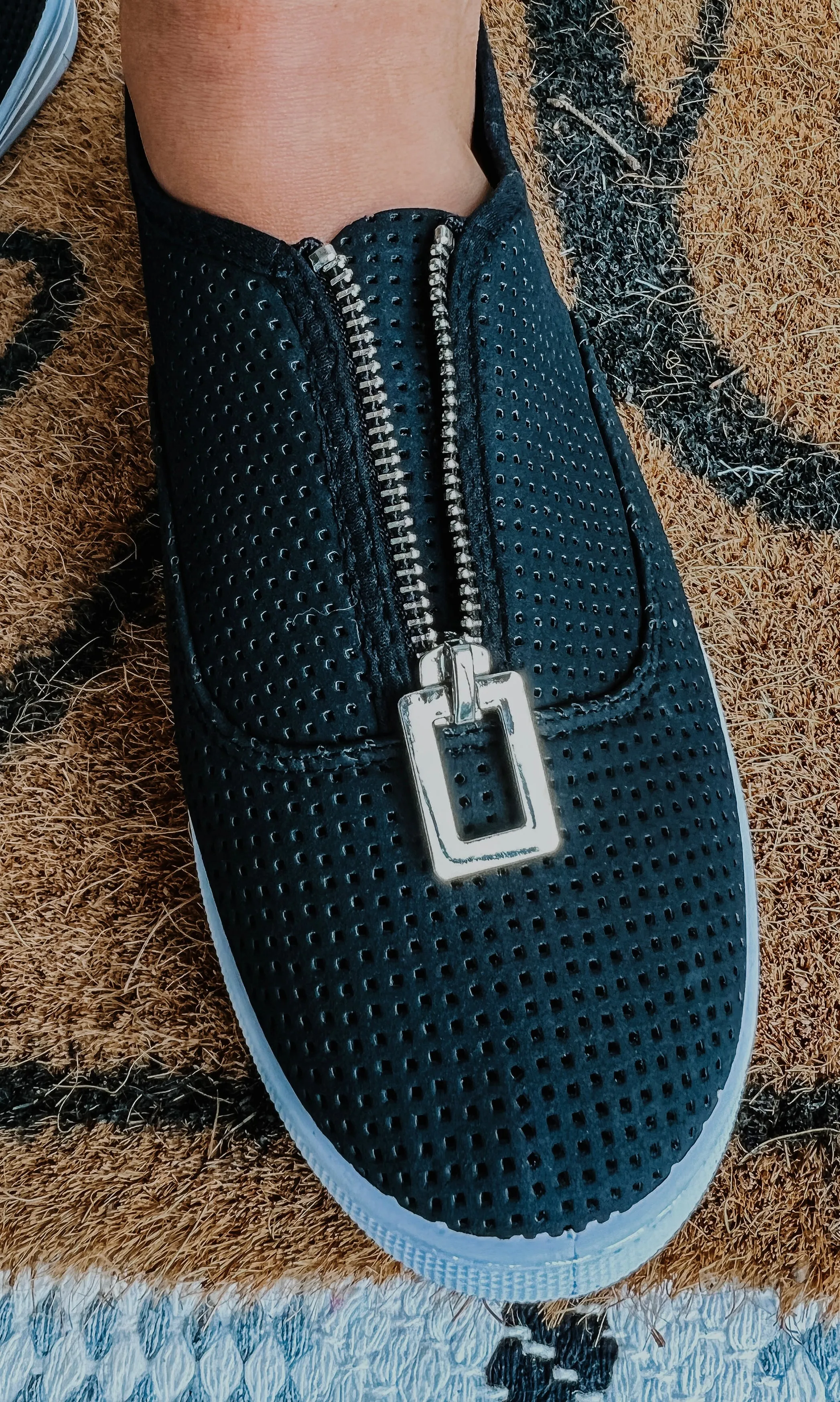Black Zipper Slip Ons