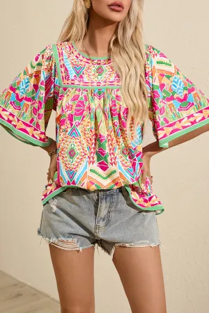 Bright Geometric Half Sleeve Blouse in Spring Colors
