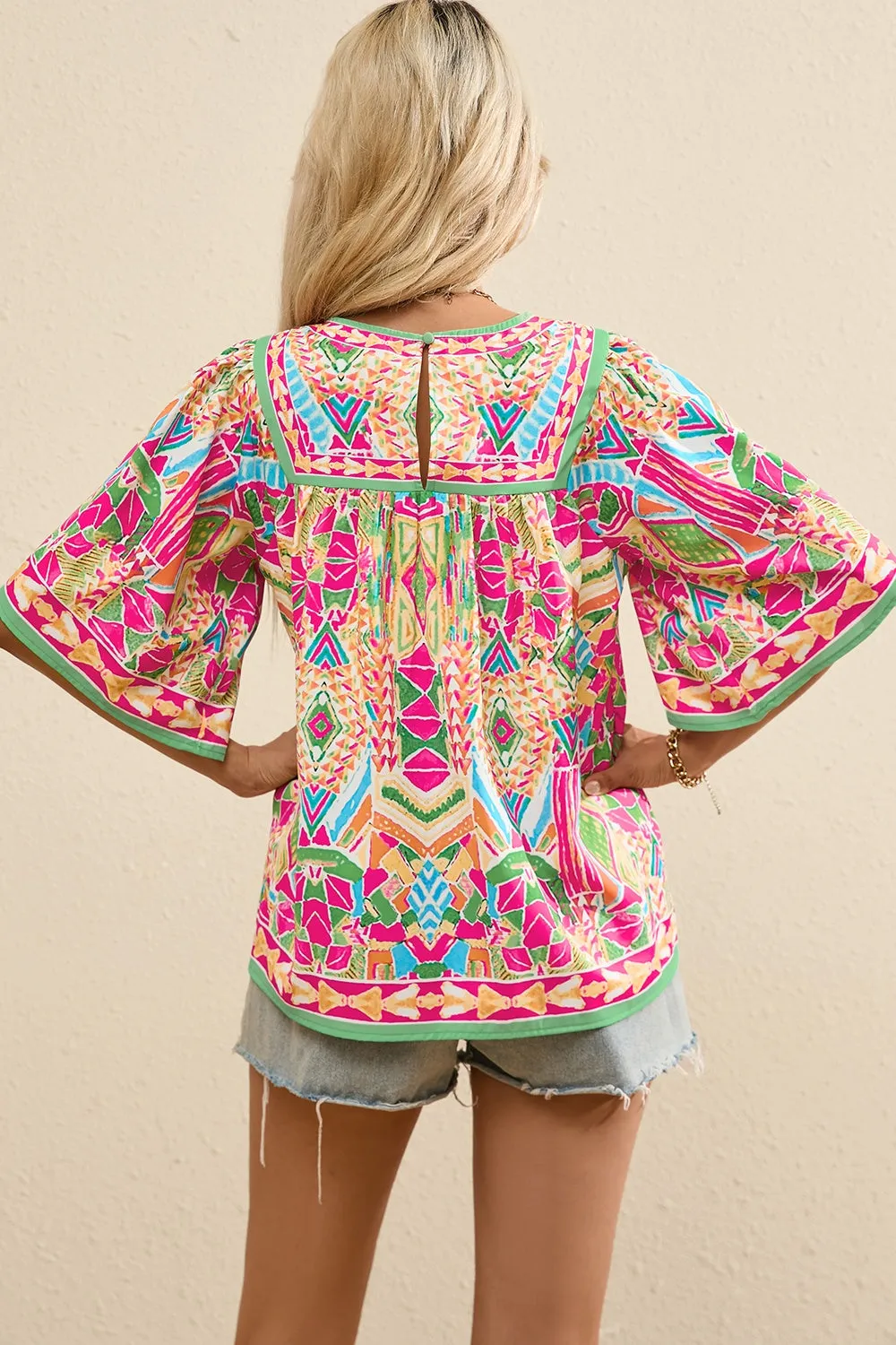 Bright Geometric Half Sleeve Blouse in Spring Colors
