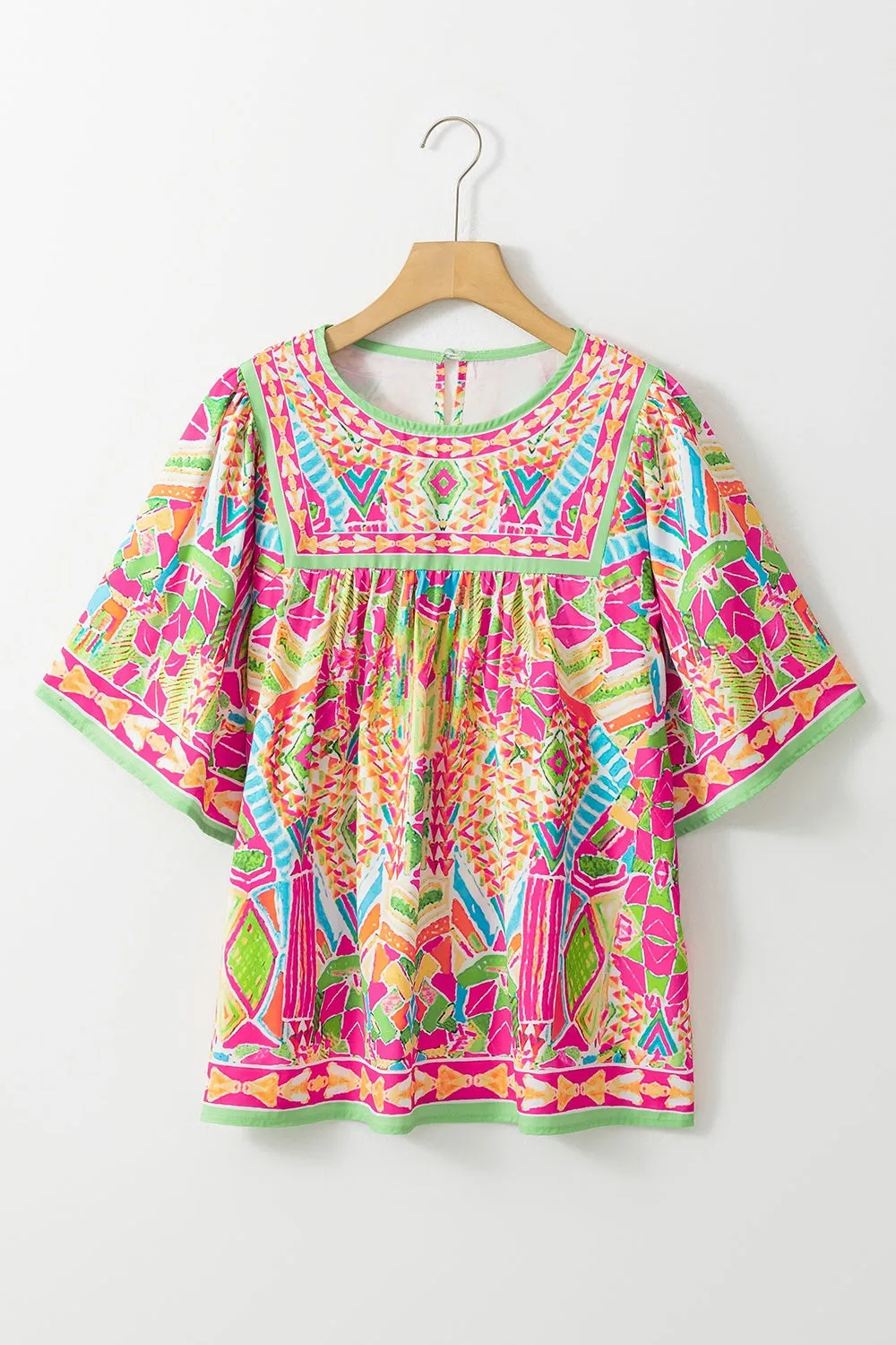Bright Geometric Half Sleeve Blouse in Spring Colors