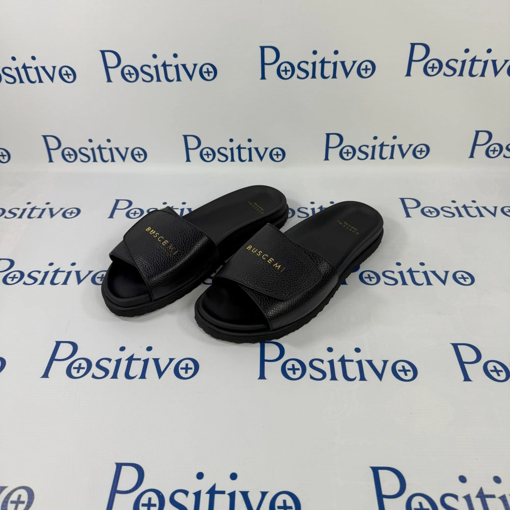 Buscemi Scratch Slide Alce Black Leather Sandals