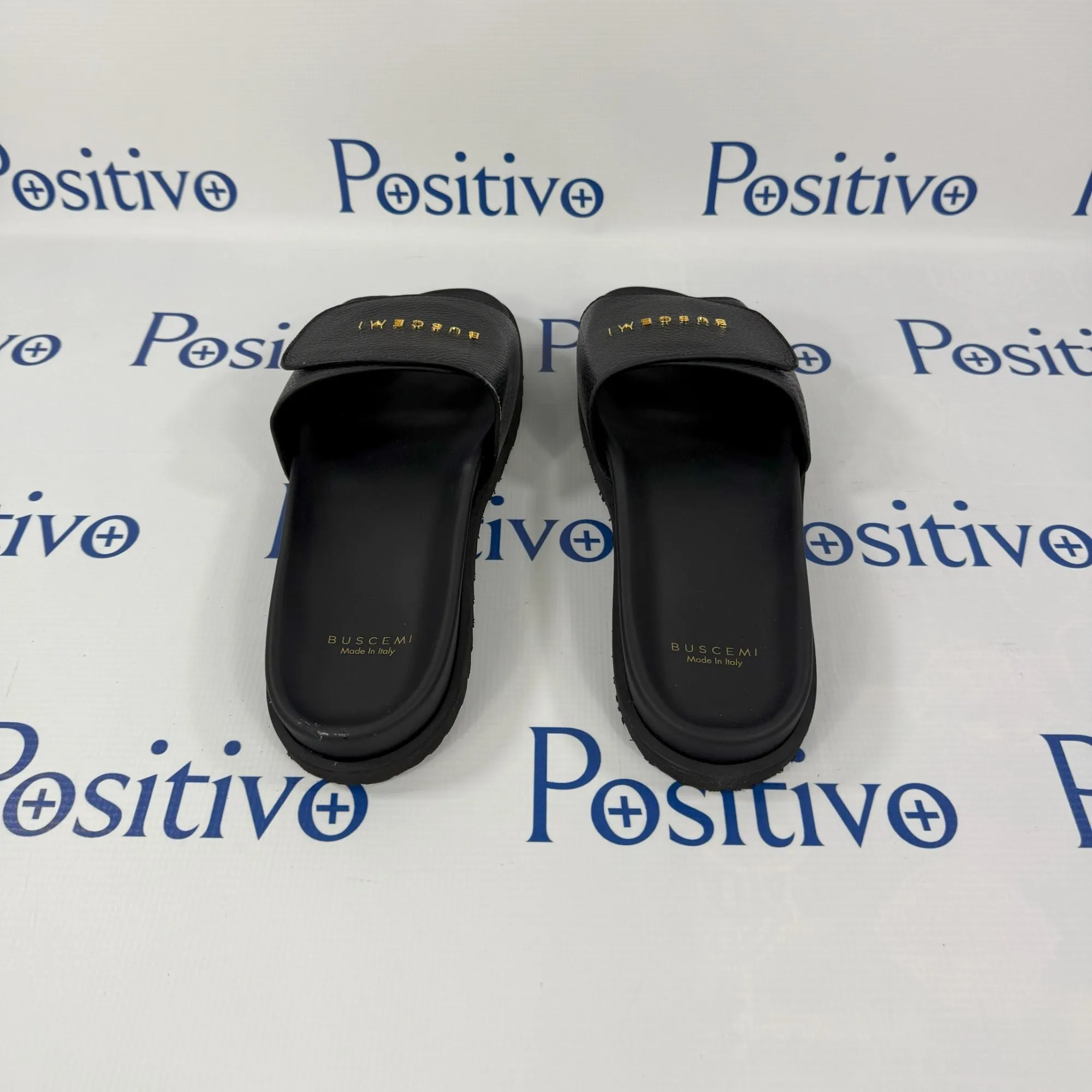 Buscemi Scratch Slide Alce Black Leather Sandals