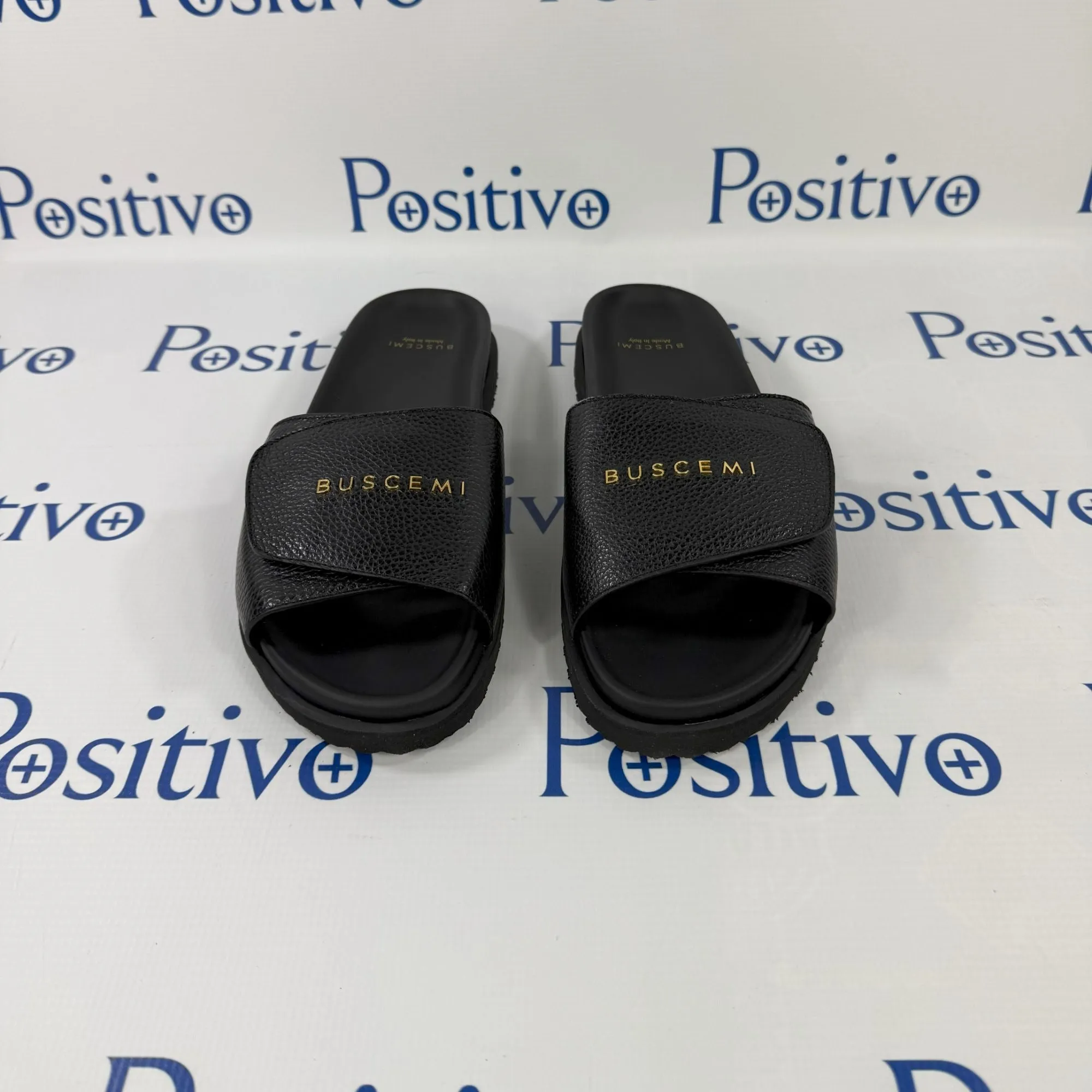 Buscemi Scratch Slide Alce Black Leather Sandals