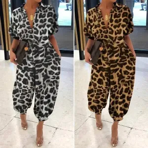 Button Lace-Up Leopard Romper