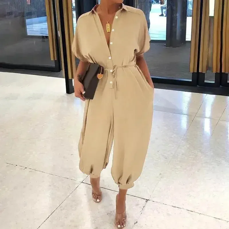 Button Lace-Up Leopard Romper