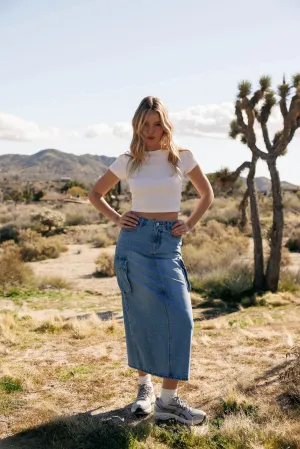 Cargo Maxi Denim Skirt - Medium Wash