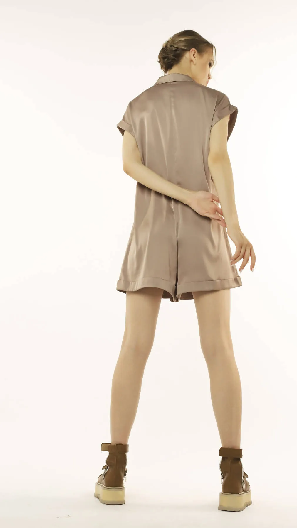 Casual Silk Jumpsuit in Beige
