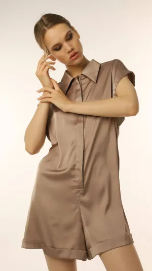 Casual Silk Jumpsuit in Beige