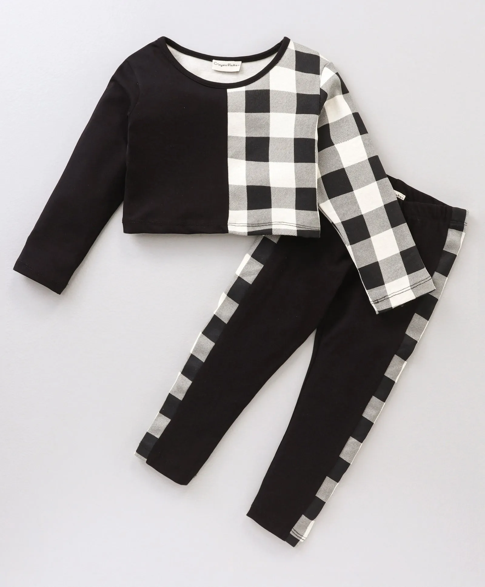 Checkered Color Block Top Leggings Set