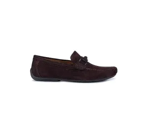 Coffee Suede Moccasins With Metal Buckle