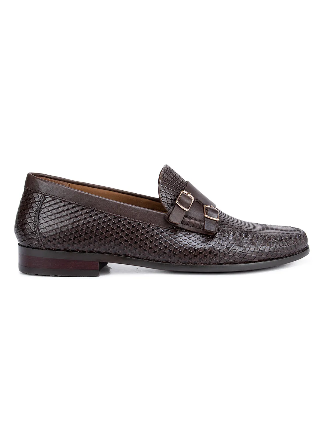 Coffee Textured Double Monk Strap Style Moccasins