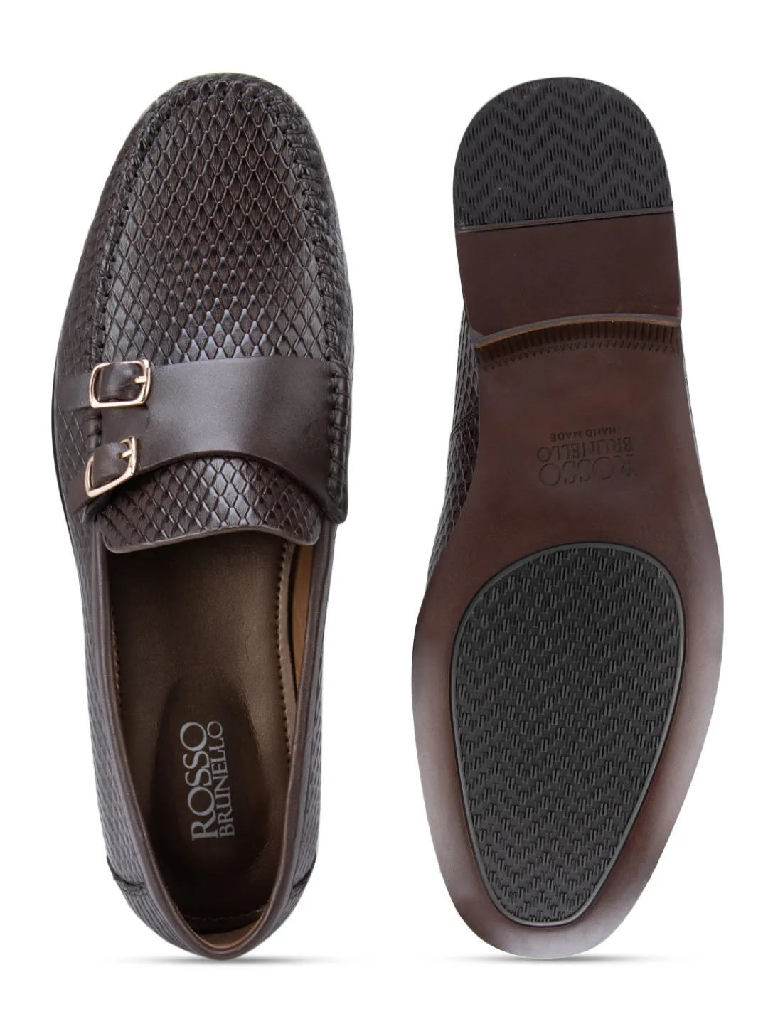 Coffee Textured Double Monk Strap Style Moccasins