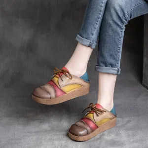 Color Block Retro Soft Leather Shoes