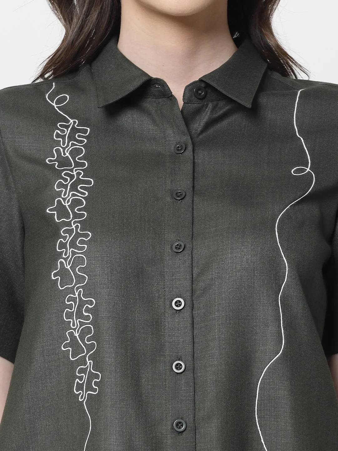 Dark Green Long Tunic With Puzzle Embroidery