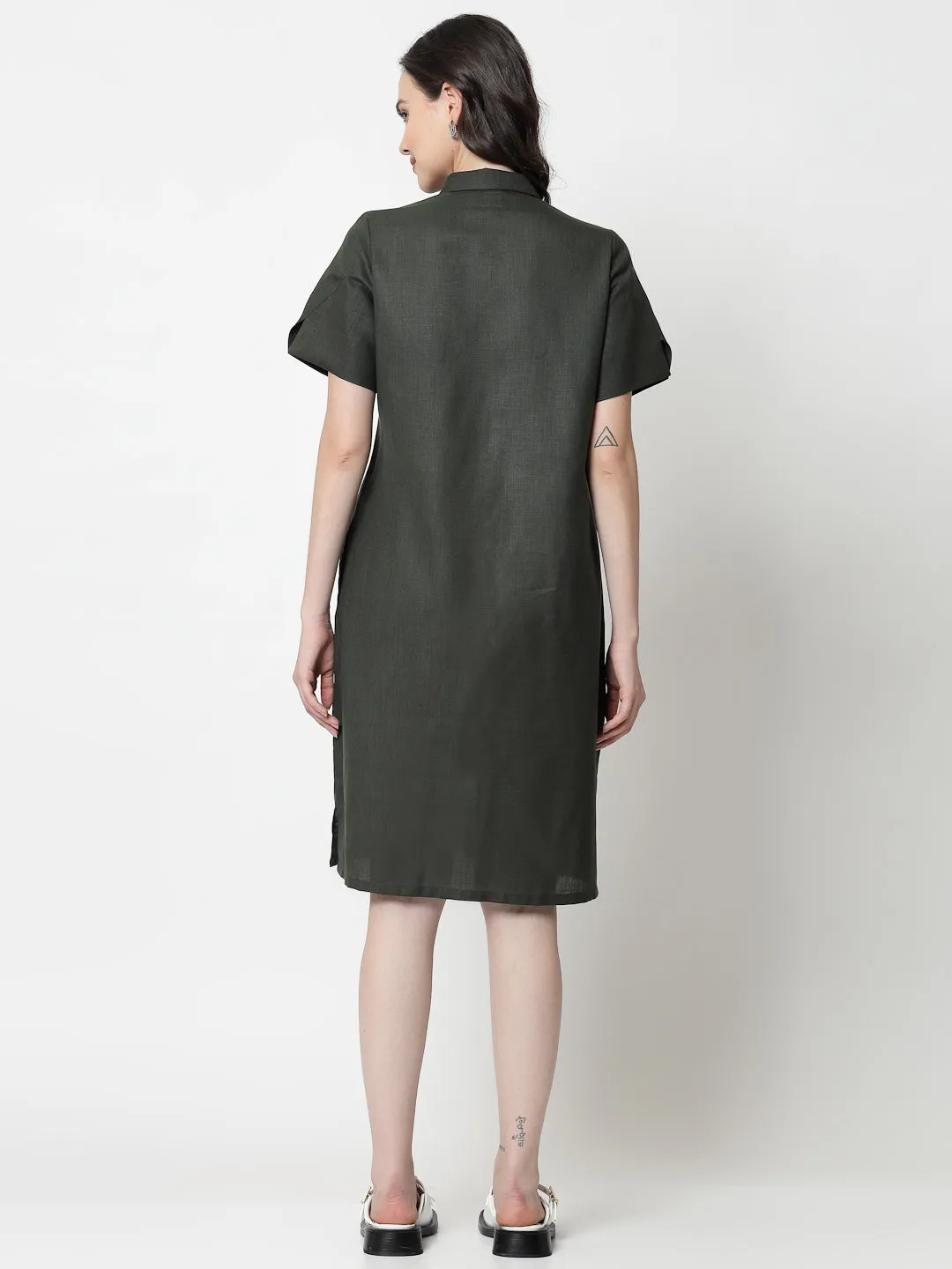 Dark Green Long Tunic With Puzzle Embroidery