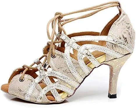 DKZSYIM Women's Latin Dance shoes Comfortable Salsa Performance practise Wedding Dance Sandals,Model QJW5017