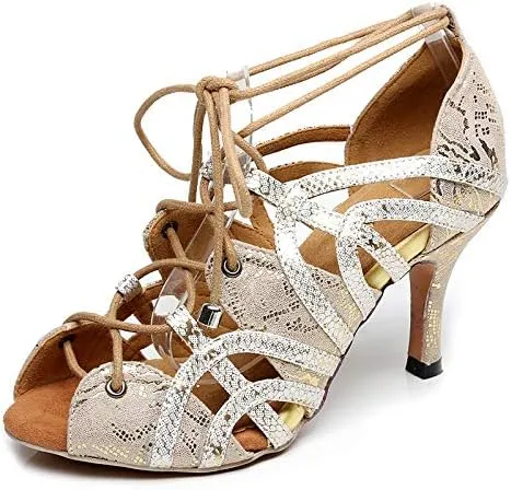 DKZSYIM Women's Latin Dance shoes Comfortable Salsa Performance practise Wedding Dance Sandals,Model QJW5017