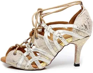 DKZSYIM Women's Latin Dance shoes Comfortable Salsa Performance practise Wedding Dance Sandals,Model QJW5017