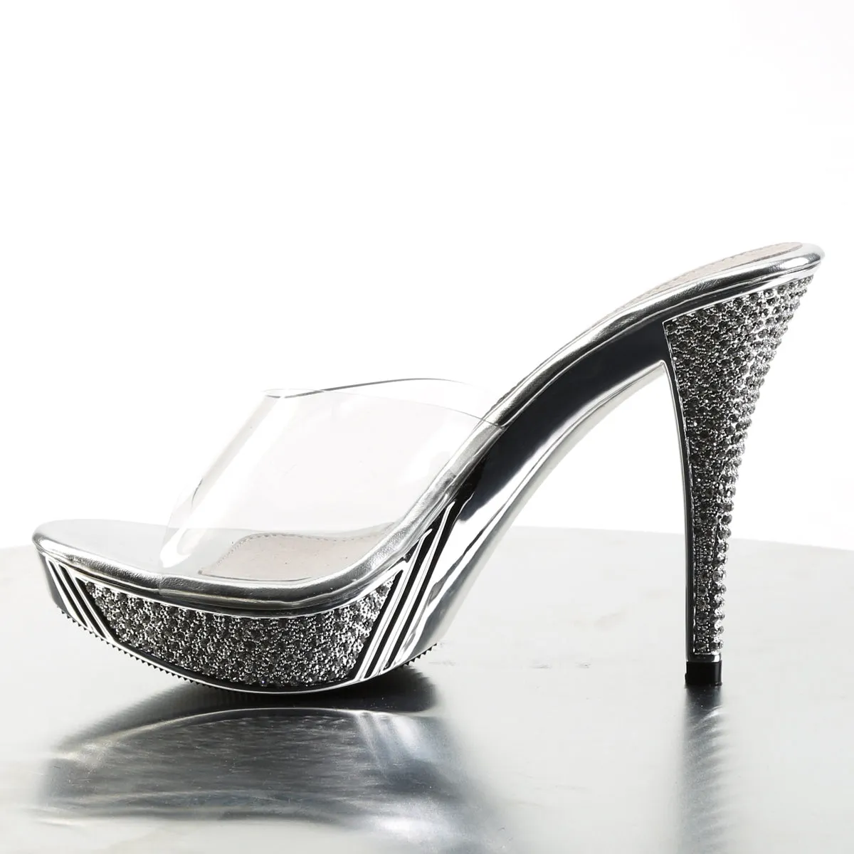 ELEGANT-401 Posing Competition Clear Silver Sexy Slip On Shoes