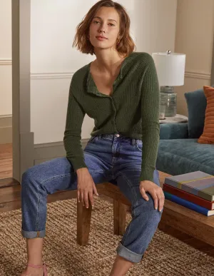 Ella Scallop Fluffy Cardigan-Classic Khaki