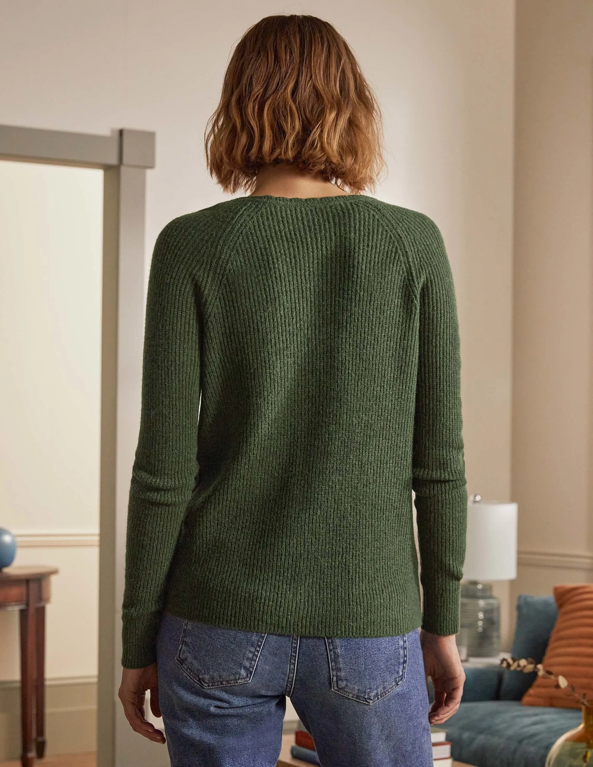 Ella Scallop Fluffy Cardigan-Classic Khaki