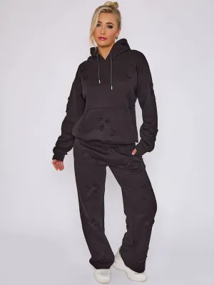 Embroidered Cross 2 Piece  Hooded Tracksuit Set