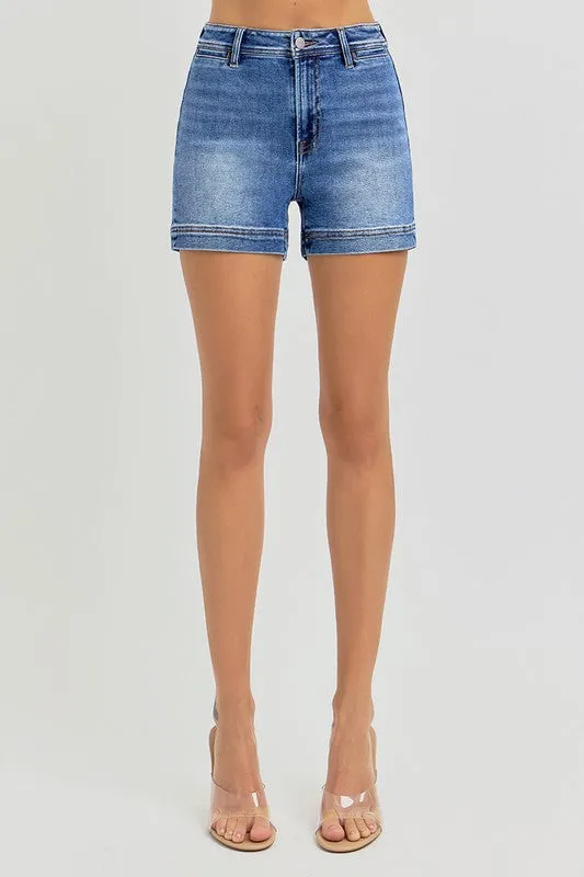 Esme High Rise Welt Pocket Shorts Dark Wash