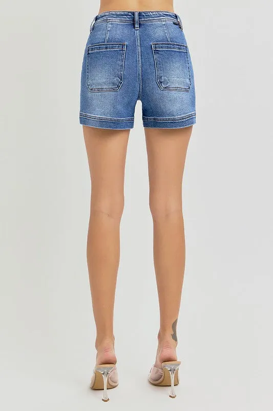 Esme High Rise Welt Pocket Shorts Dark Wash