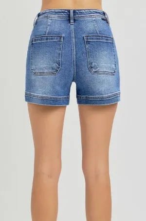 Esme High Rise Welt Pocket Shorts Dark Wash