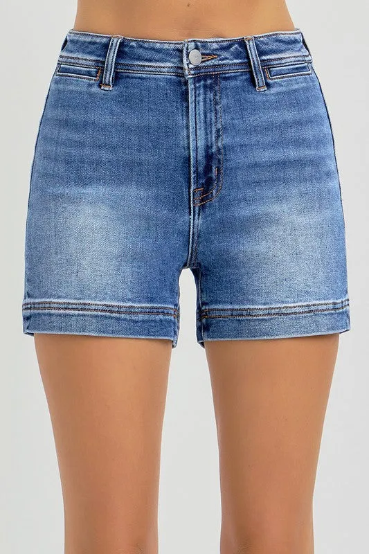 Esme High Rise Welt Pocket Shorts Dark Wash